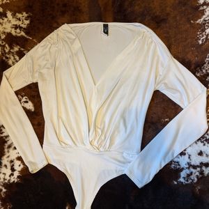 Windsor White Long Sleeve Deep V Bodysuit